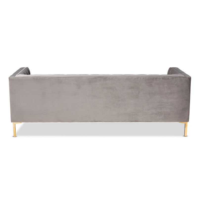 Zanetta Glam Gray Velvet Sofa with Luxe Gold Finish