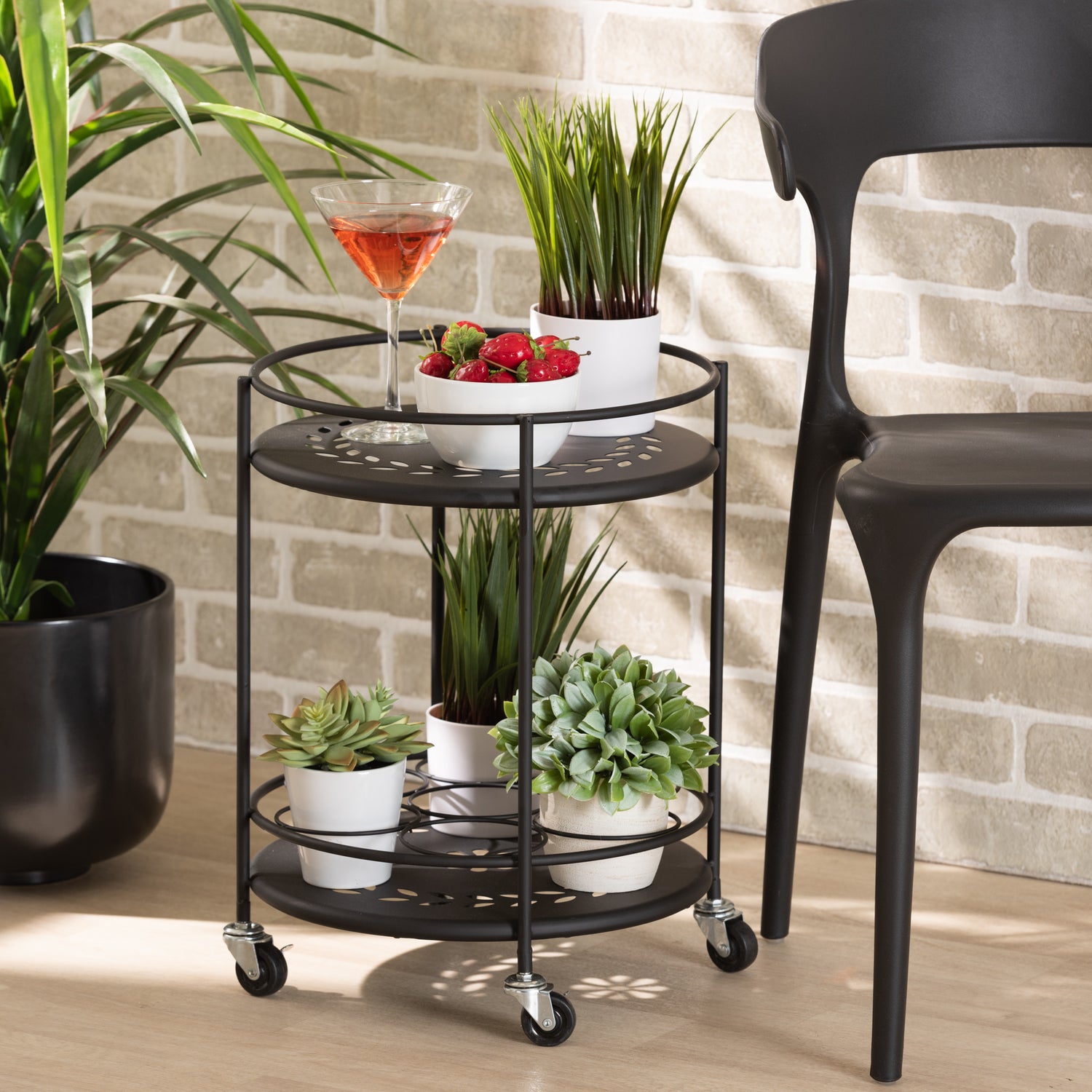 Dallan Kitchen Cart Modern Industrial Black Metal 2-Tier