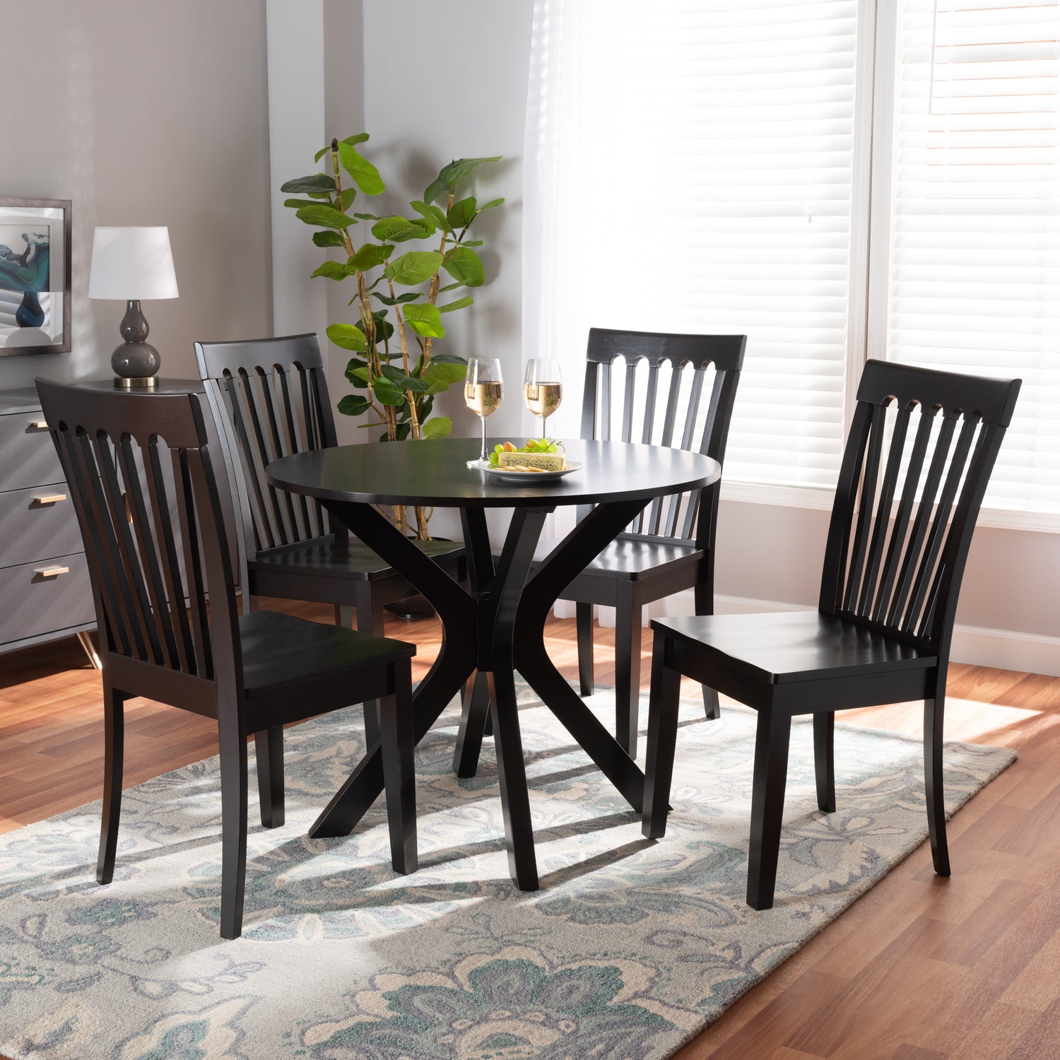 Zora Dining Set Modern 5-Piece Dark Brown Finished Wood Furniture for Stylish Home Decor