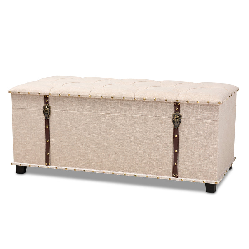 Kyra Ottoman Modern and Contemporary Beige Fabric Upholstered Storage Trunk