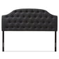 Windsor Queen Size Headboard Modern Dark Grey Fabric Upholstered with Scalloped Button Design and Tufting