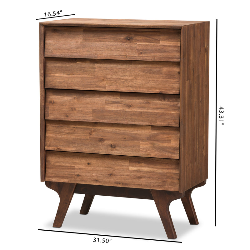 Sierra Mid-Century Modern Chest - 5-Drawer Brown Wood Storage Unit for Bedroom or Living Room