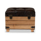 Edmund Storage Ottoman Rustic Dark Brown Faux Leather Upholstered with Oak Finished Wood