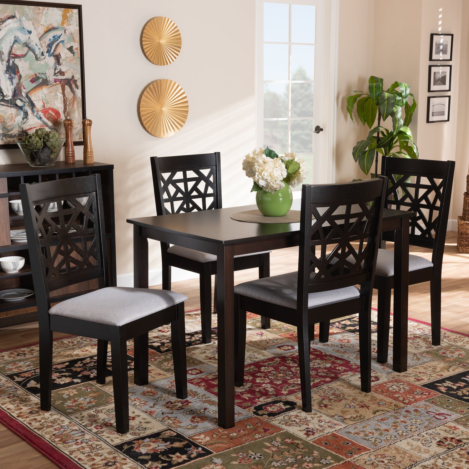 Jackson Dining Set Modern Contemporary Grey Fabric Upholstered Espresso Brown Finished Wood 5-Piece