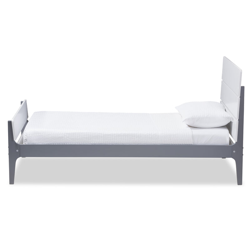 Nereida Twin Platform Bed - Modern Classic Mission Style in White and Dark Grey Wood