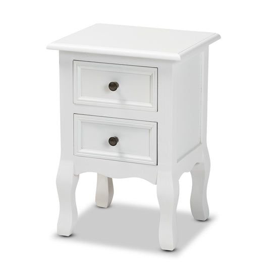 Caelan End Table Classic Traditional White Finished Wood with 2 Drawers for Living Room or Bedroom Storage