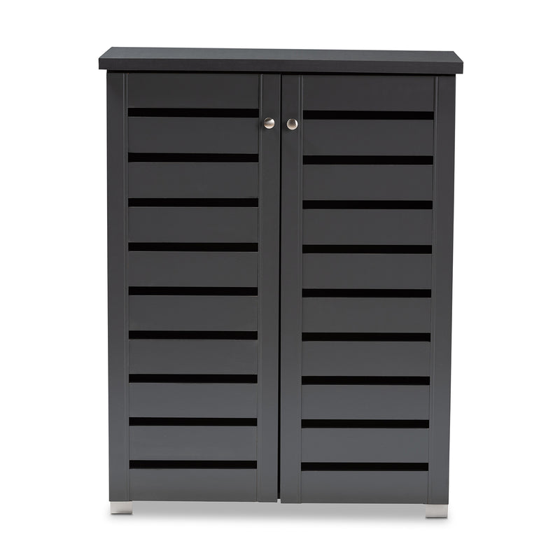 Adalwin Modern Dark Gray 2-Door Wooden Shoe Storage Cabinet for Entryway Organization and Stylish Home Décor