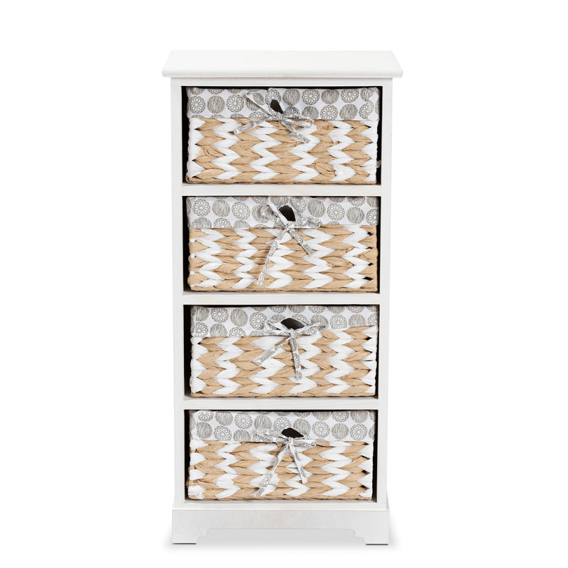 Rianne Storage Unit Modern White Finished Wood with 4 Baskets for Organized Living and Stylish Home Décor