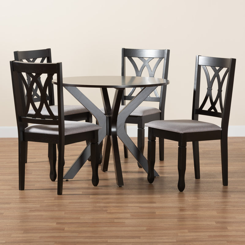 Maya Dining Set Modern Grey Fabric and Espresso Brown Finished Wood 5-Piece