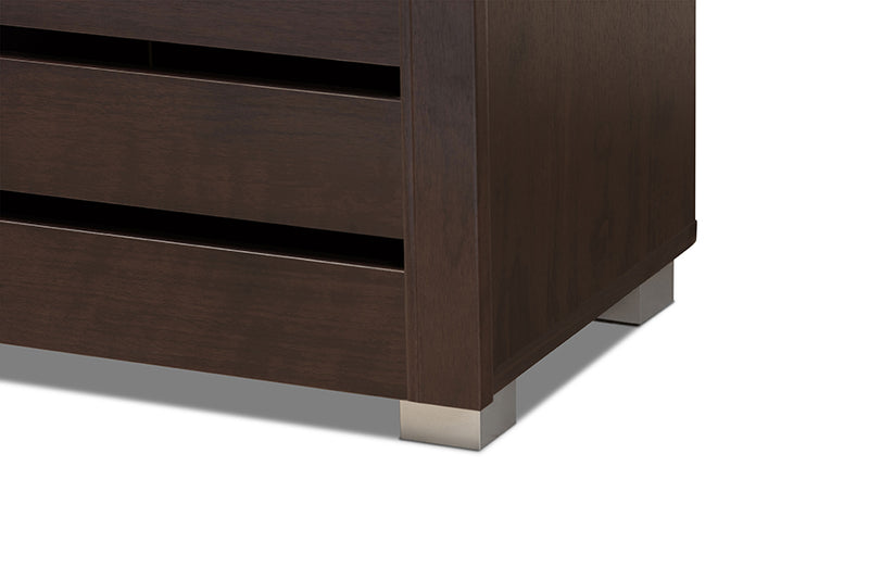 Adalwin Modern and Contemporary 3-Door Dark Brown Wooden Entryway Shoes Storage Cabinet