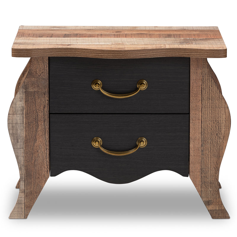 Romilly Nightstand Country Cottage Farmhouse Style Black and Oak-Finished Wood 2 Drawers for Storage and Rustic Charm