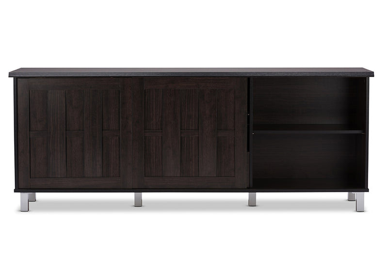 Unna TV Cabinet 70-Inch Dark Brown Wood with 2 Sliding Doors and Drawer