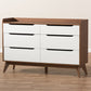 Brighton Dresser Mid-Century Modern 6-Drawer Storage in White and Walnut Wood, Stylish Bedroom Furniture for Organized Spaces