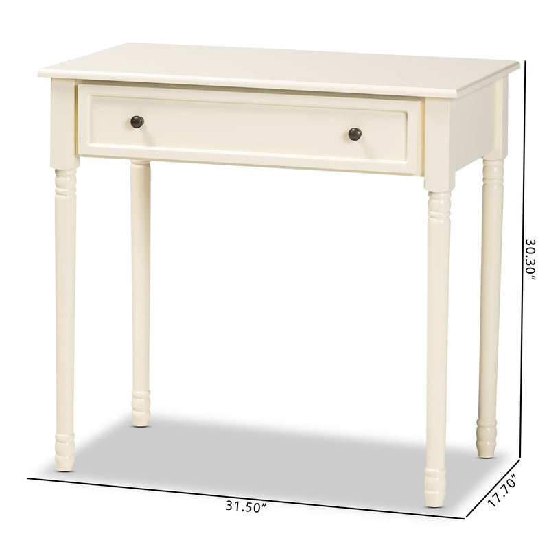 Mahler Classic Console Table White Finished Wood with 1 Drawer for Living Room or Entryway Storage