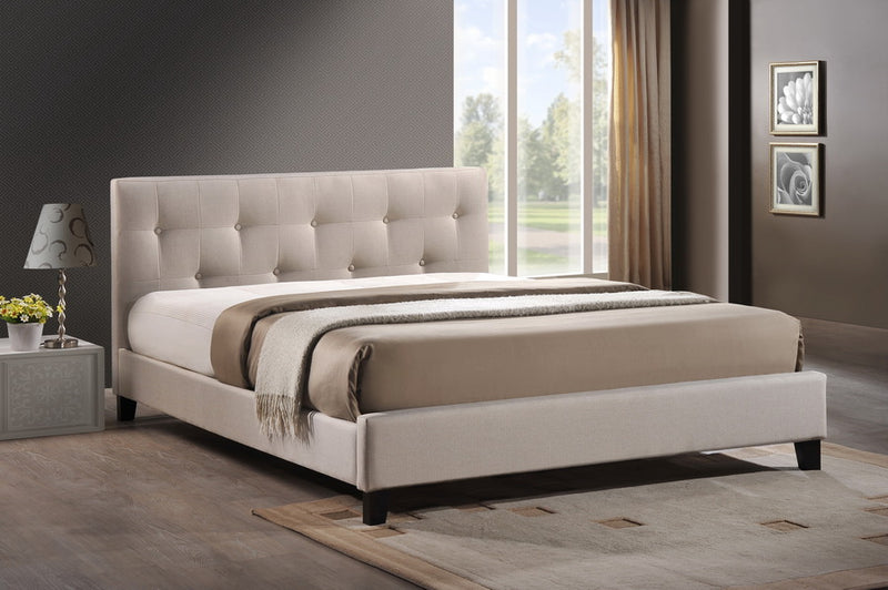 Annette Modern Bed - Gray Linen with Upholstered Headboard