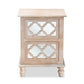 Celia End Table - Rustic French Country Design with White-Washed Wood and Mirror, 2 Drawers and Quatrefoil Accents