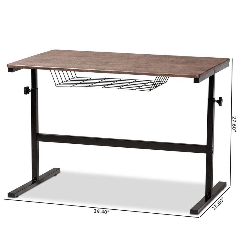 Anisa Height Adjustable Desk Modern Industrial Design with Walnut Finished Wood and Black Metal Frame