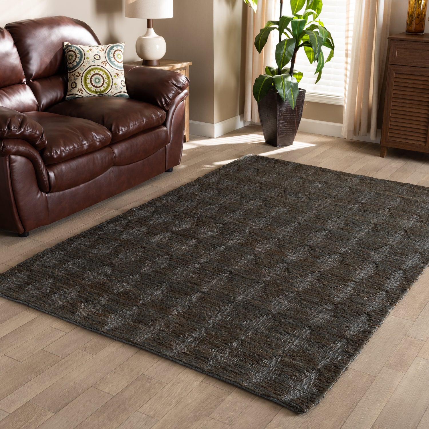 Burma Modern Hand-Knotted Dark Grey Hemp Area Rug for Contemporary Decor