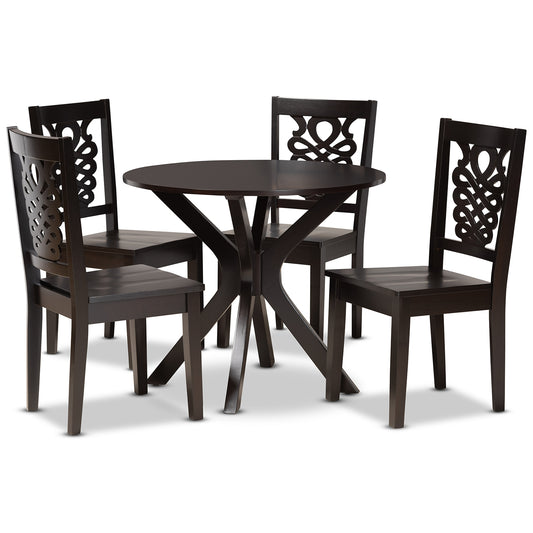 Liese Dining Set Modern and Contemporary Transitional Dark Brown Finished Wood 5-Piece