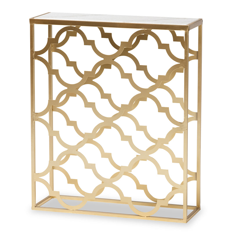 Calanthe Console Table Modern Gold Finished Metal Design with Elegant Marble Top