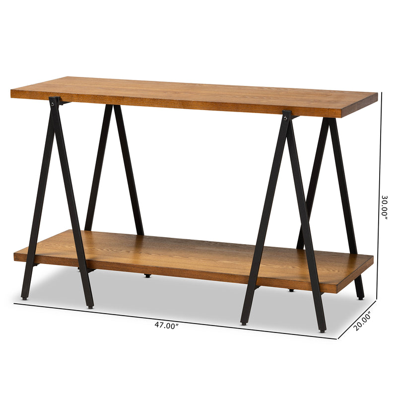 Britton Console Table Rustic Industrial Design with Walnut Wood and Black Metal Accents