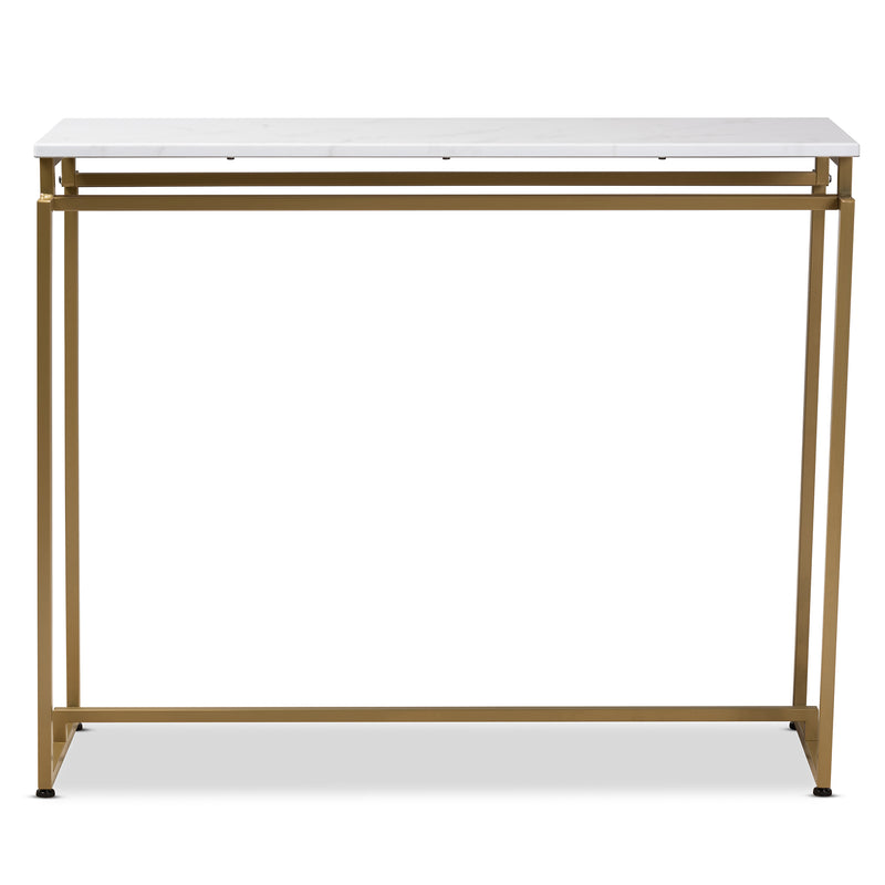 Renzo Console Table Modern Contemporary Design Brushed Gold Metal Frame Faux Marble Top