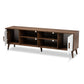 Quinn Mid-Century Modern TV Stand Two-Tone White and Walnut Finished 2-Door Wood Entertainment Center for Living Room