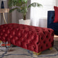 Avara Bench Ottoman Burgundy Velvet Fabric Upholstered Gold Finished Button Tufted