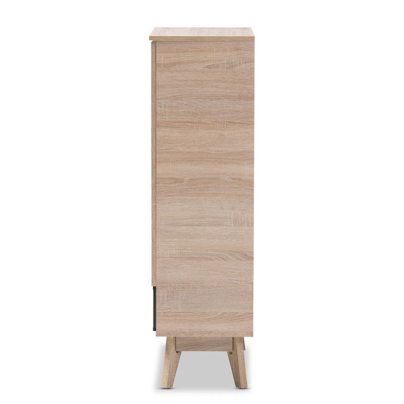 Fella Shoe Cabinet - Mid-Century Modern Two-Tone Oak and Grey Storage Solution for Entryway and Hallway Organization