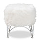 Celia Ottoman - Modern White Faux Fur Upholstered Accent with Silver Metal Base, Stylish Furniture for Living Room or Bedroom