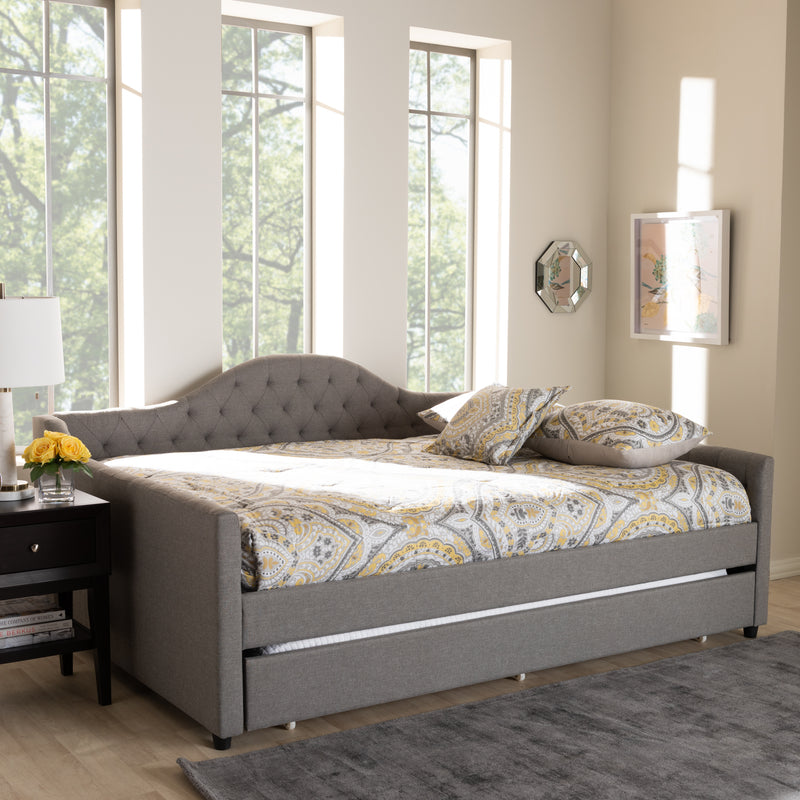 Eliza Daybed - Modern and Contemporary Grey Fabric Upholstered with Trundle