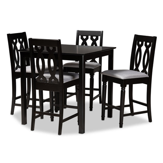 Darcie Pub Set Modern and Contemporary Grey Fabric Upholstered Espresso Brown Finished 5-Piece Wood