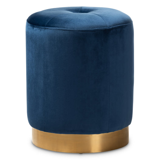 Alonza Glam Ottoman Navy Blue Velvet Upholstered with Gold-Finished Legs Stylish Accent Furniture for Living Room or Bedroom