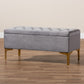 Valere Ottoman Glam and Luxe Grey Velvet Fabric Upholstered Gold Finished Button Tufted Storage