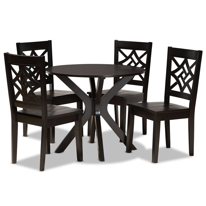 Miela Dining Set Modern and Contemporary Dark Brown Finished Wood 5-Piece