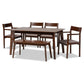 Helene Dining Set Mid-Century Modern 6-Piece Collection in Warm Grey Fabric and Dark Brown Wood Finish