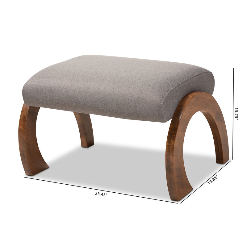 Sandrine Ottoman Modern and Contemporary Grey Fabric Upholstered Walnut Brown Finished Wood