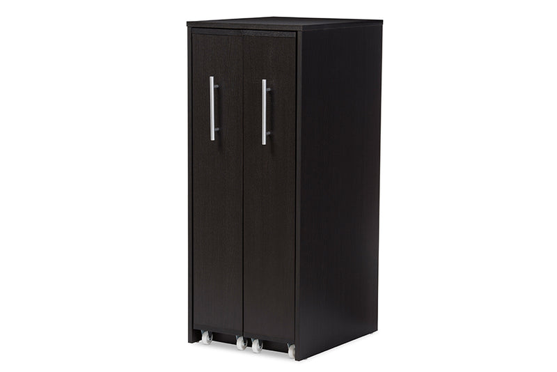 Lindo Bookcase Dark Brown Wood Shelving Cabinet with Two Pull-out Doors for Stylish Storage and Organization