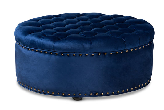 Iglehart Ottoman Modern and Contemporary Royal Blue Velvet Fabric Upholstered Tufted