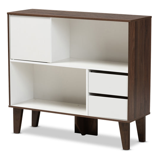 Senja Bookcase Modern Two-Tone Design in White and Walnut Brown with 2 Shelves for Stylish Storage and Display