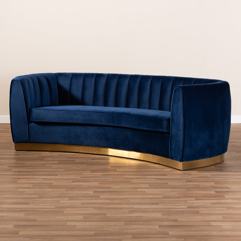 Milena Glam Sofa Royal Blue Velvet Upholstered with Gold Finish Luxurious Modern Furniture for Living Room Decor