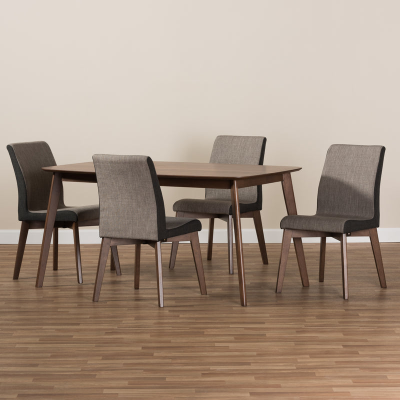 Kimberly Dining Set Mid-Century Modern Beige and Brown Fabric 5-Piece