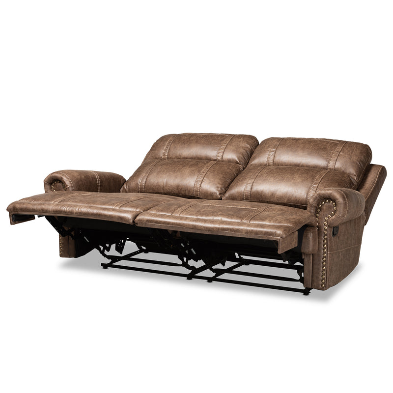 Buckley Reclining Sofa Modern Light Brown Faux Leather Upholstered 2-Seater Couch for Stylish Living Rooms