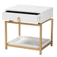 Melosa End Table Modern Glam and Luxe White Finished Wood and Gold Metal 1-Drawer