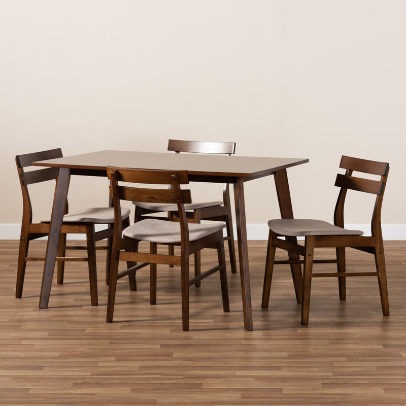 Eleri Dining Set Mid-Century Modern Transitional Light Beige Fabric Upholstered Walnut Brown Finished Wood 5-Piece