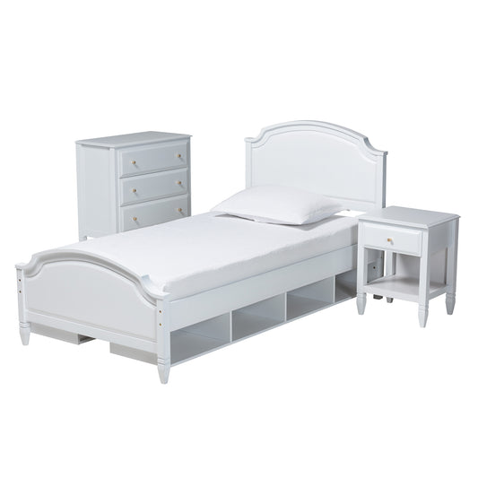 Elise Twin Size 3-Piece Bedroom Set in Classic White Finished Wood for Stylish Kids or Guest Rooms