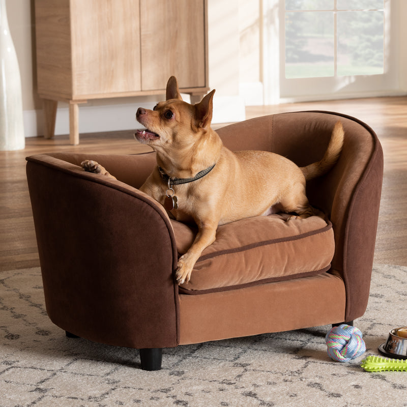 Hayes Pet Sofa Bed Modern Two-Tone Light and Dark Brown Fabric Upholstered Design for Pets