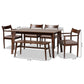 Coretta Dining Set Mid-Century Modern 6-Piece Collection in Warm Grey Fabric and Dark Brown Wood Finish