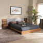 Sami Queen Size Platform Bed Modern Light Grey Fabric Upholstered with Walnut Brown Finished Wood