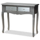 Leonie Console Table Modern Transitional Design with Brushed Silver Wood and Mirrored Glass Featuring 2 Drawers for Stylish Storage